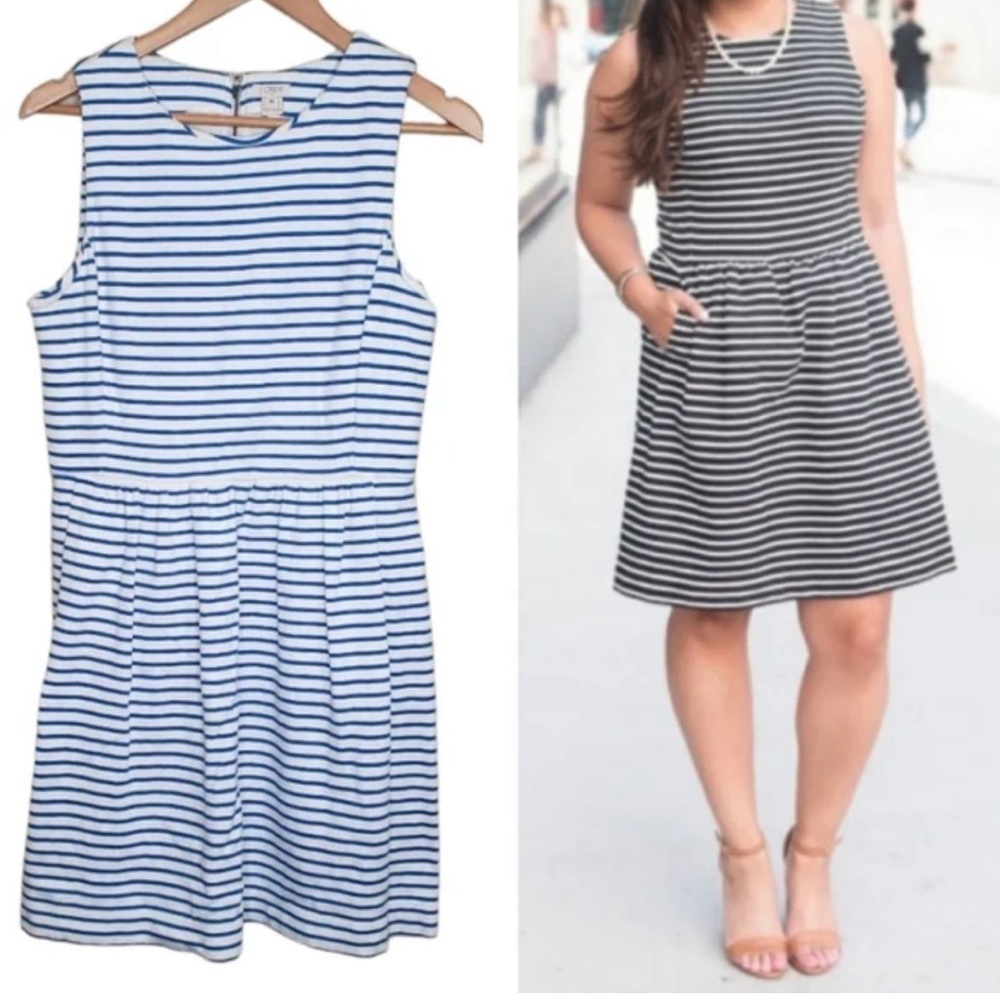 J.Crew Blue/White Daybreak Striped pleated ponte Dress - Women’s Size XS